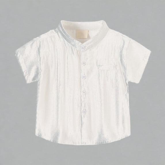 Krdevn Kids Mandarin Collar Short Sleeve Shirt Breathable Cotton Blend Boys Girls Casual Holiday Gentleman Top,6-7 Years