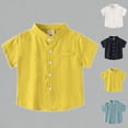 thumbnail image 1 of Krdevn Kids Mandarin Collar Short Sleeve Shirt Breathable Cotton Blend Boys Girls Casual Holiday Gentleman Top,8-9 Years, 1 of 3