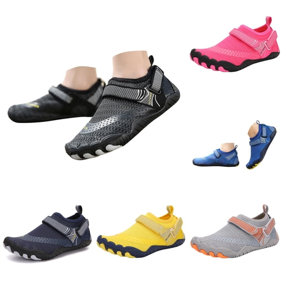 Krdevn Kids Mesh Adjustable Strap Water Shoes Non Barefoot Aqua Socks for Beach Pool Outdoor Water Activities Black,3