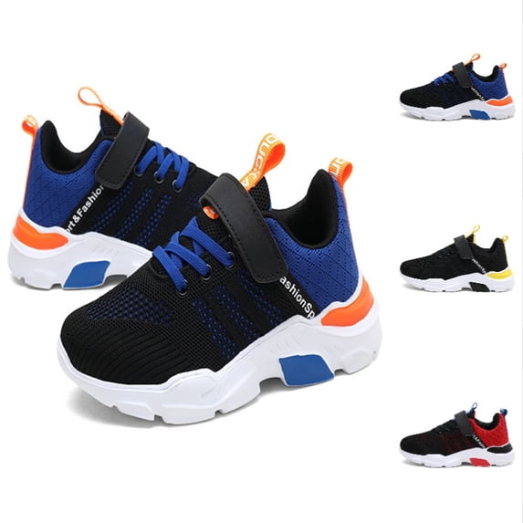 Krdevn Kids Mesh Athletic Sneakers, Breathable Lightweight Hook and Loop Running Tennis Shoes for Outdoor Training,Blue