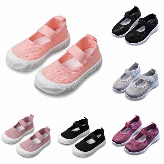 Krdevn Kids Mesh Mary Jane Shoes, Elastic Strap Slip On Breathable Casual Flats for Girls,Pink