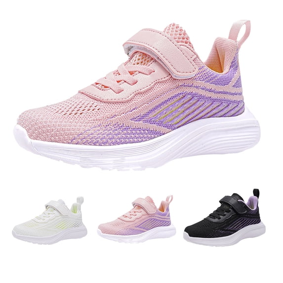 Krdevn Kids Mesh Running Shoes, Lightweight Breathable Hook and Loop Sneakers for Boys Girls,Pink