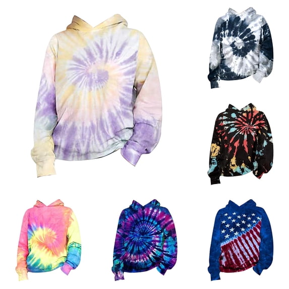 Krdevn Kids Multi Color Radial Swirl All Over 3D Digital Tie Dye Graphic Pullover Hoodie Kangaroo Pocket Soft Casual Sweatshirt,3-4 Years