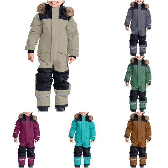 Krdevn Kids One Piece Snowsuit Hooded Reflective Stripe Windproof Waterproof Winter Jumpsuit for Boys Girls,4-5 Years