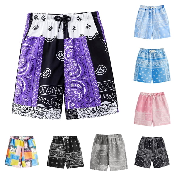 Krdevn Kids Paisley Bandana Print Casual Shorts Elastic Waist Relaxed Fit Breathable Lightweight Bottoms Beach Play School Outdoor Summer Daily Wear,2-3 Years