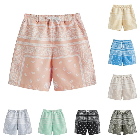 Krdevn Kids Paisley Print Casual Shorts Elastic Waist Relaxed Fit Breathable Lightweight Bottoms for Beach Play School Outdoor Summer Daily Activities,3-4 Years