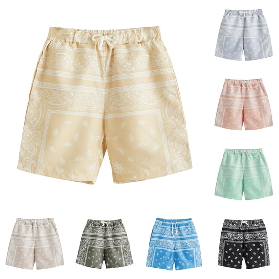 Krdevn Kids Paisley Print Casual Shorts Elastic Waist Relaxed Fit Breathable Lightweight Bottoms for Beach Play School Outdoor Summer Daily Activities,3-4 Years