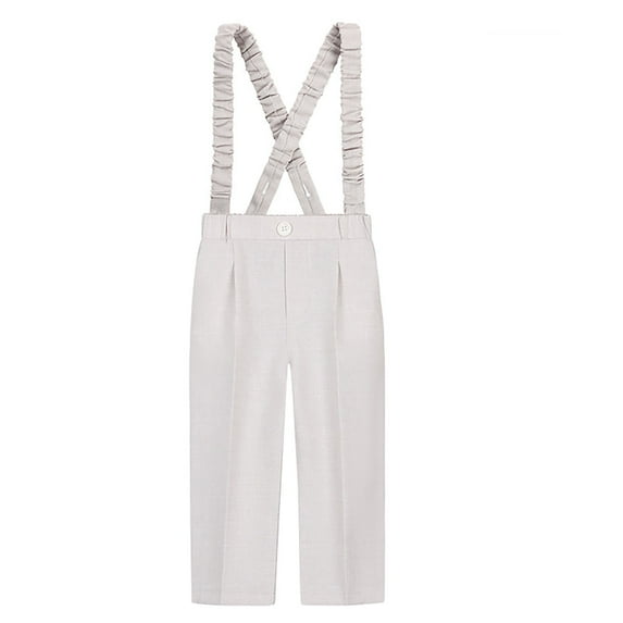 Krdevn Kids' Plaid Suspender Pants, Casual Suit Trousers with Ruffled Cross Straps, Spring School Pants for Boys,1-2 Years