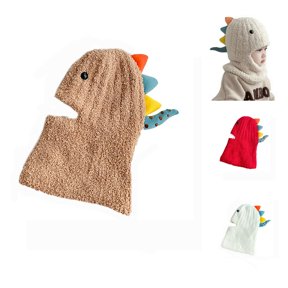 Krdevn Kids Plush Cartoon Dinosaur Balaclava Hat Colorful 3D Integrated Neck Warmer Fuzzy Lined Windproof Warm Winter Hood Cap for Toddler Boys Girls Cold Outdoor
