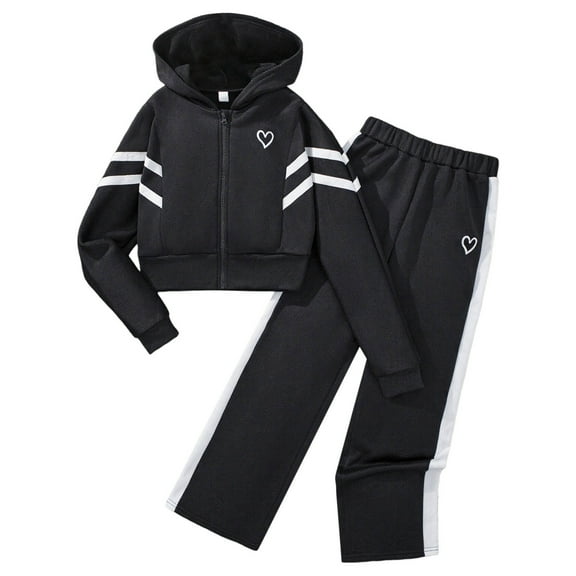 Krdevn Kids Pullover Hoodie and Pants Set Contrast Sleeves Casual Two Piece Outfit for Boys Girls,14-15 Years