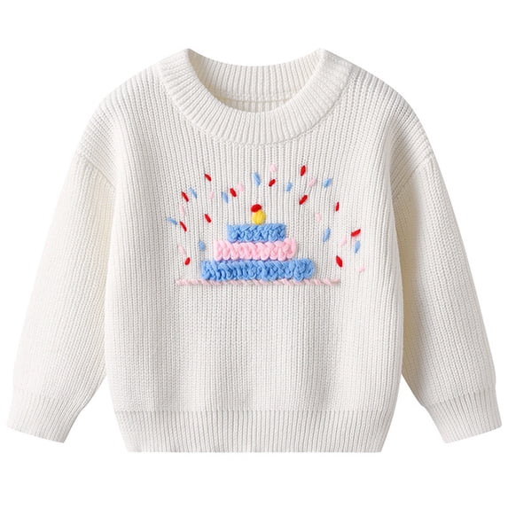 Krdevn Kids Pullover Sweater, Crew Neck Chunky Knit Tops with Hand‑Crochet 3D Appliques, Long Sleeve Loose Fit Warm Knitted Shirts for Toddler Boys Girls,#1 White