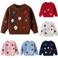 thumbnail image 1 of Krdevn Kids Pullover Sweater, Crew Neck Knit Tops with HandâCrochet 3D Appliques, Long Sleeve Loose Fit Warm Knitted Shirts for Toddler Boys Girls,#5 Coffee, 1 of 8