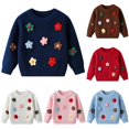 thumbnail image 1 of Krdevn Kids Pullover Sweater, Crew Neck Knit Tops with HandâCrochet 3D Appliques, Long Sleeve Loose Fit Warm Knitted Shirts for Toddler Boys Girls,#5 Dark Blue, 1 of 7