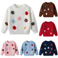 thumbnail image 1 of Krdevn Kids Pullover Sweater, Crew Neck Knit Tops with HandâCrochet 3D Appliques, Long Sleeve Loose Fit Warm Knitted Shirts for Toddler Boys Girls,#5 White, 1 of 9