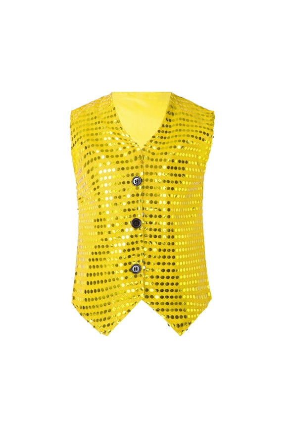 Kids Sequin Vest Sleeveless Sparkly Button Down Waistcoat for Boys Girls Party Carnival ,18-24 Months