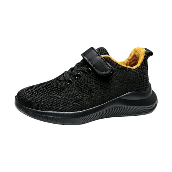Krdevn Kids Shoes - Boys' Breathable Sneakers with Strap Comfortable Running Shoes for Kids Lightweight Casual Sports Footwear,Color:Black,Size:5-5.5Years