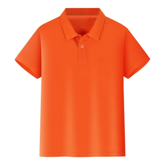 Krdevn Kids' Short Sleeve Polo Shirt Boys Girls Comfortable Soft Pique Fabric Button Closure School Uniform Top,Color: Orange Size: 5-6 Years
