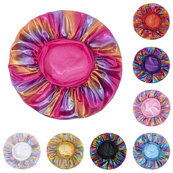 Krdevn Kids Shower Cap Elastic Full Hair Wrap Waterproof Shiny Metallic Pattern Bath Cap Fashion Reusable Hair Cover for Daily Use