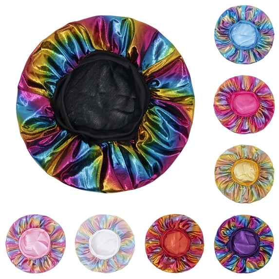 Krdevn Kids Shower Cap Elastic Full Hair Wrap Waterproof Shiny Metallic Pattern Bath Cap Fashion Reusable Hair Cover for Daily Use