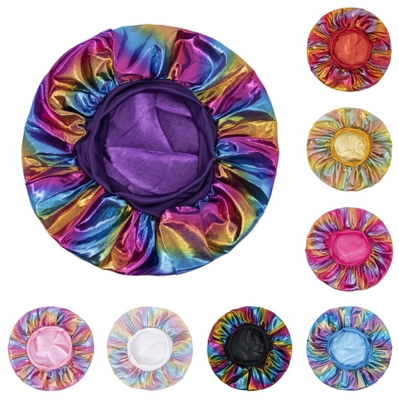 Krdevn Kids Shower Cap Elastic Full Hair Wrap Waterproof Shiny Metallic Pattern Bath Cap Fashion Reusable Hair Cover for Daily Use