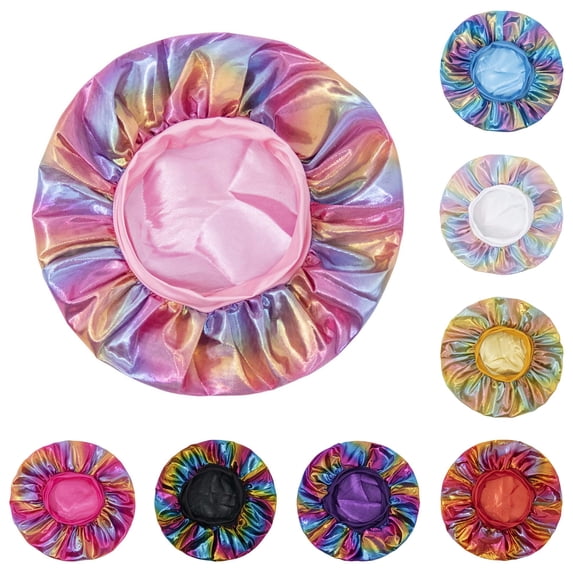 Krdevn Kids Shower Cap Elastic Full Hair Wrap Waterproof Shiny Metallic Pattern Bath Cap Fashion Reusable Hair Cover for Daily Use