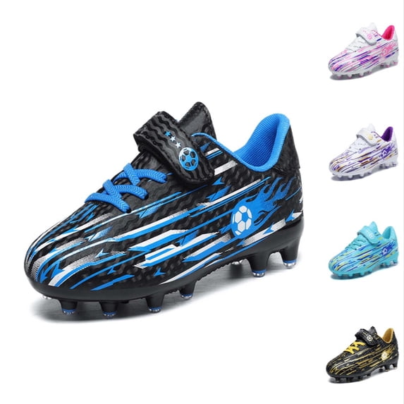 Krdevn Kids Soccer Cleats, Hook and Loop Firm Ground Long Studs Youth Training Competition Sports Shoes,Size:10.5-11 Years