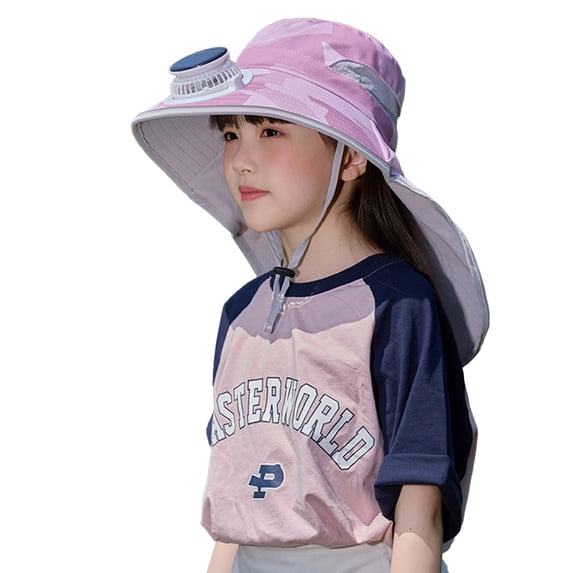 Krdevn Kids Solar Fan Hat with Wide Brim for Sun Lightweight Cap for Outdoor Activities Adjustable Breathable Design for Boys and Girls Size:One Size