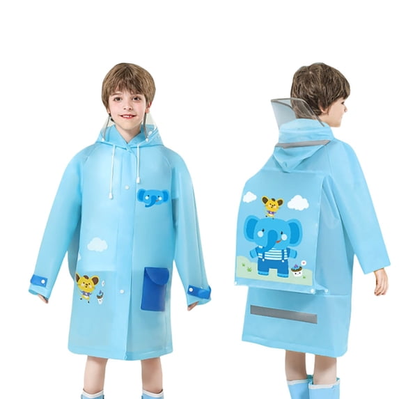 Krdevn Kids Solid Bubble Tea Bear Hooded Raincoat Long Loose Snap Front Waterproof Windproof Rain Jacket with Side Pocket for Boys Girls Daily Outdoor Color:Sky Blue,Size:6-8 Years