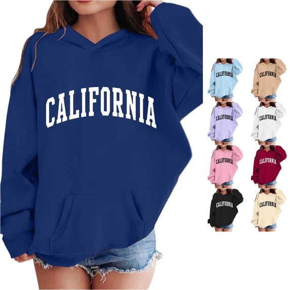 Krdevn Kids Solid California Letter Pullover Hoodie Kangaroo Pocket Soft Sweatshirt,11-12 Years