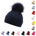thumbnail image 1 of Krdevn Kids Solid Knit Beanie Large Pom Pom Soft Stretchy Warm Wool Winter Hat for Toddler Baby Boys Girls Autumn Cold Daily Outdoor, 1 of 4