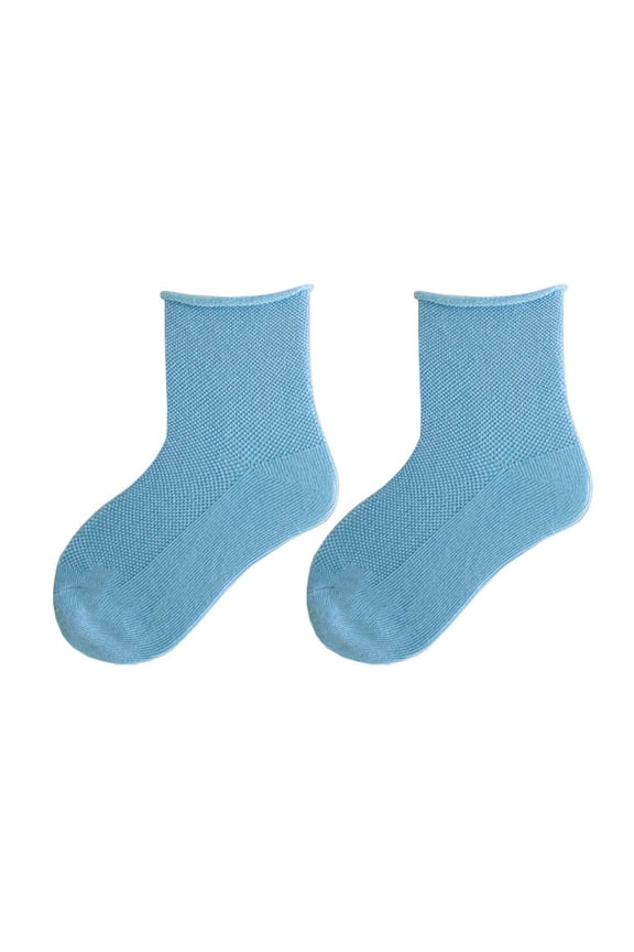 Krdevn Kids Solid Hollow Mesh Roll Edge Mid Calf Socks Size:0-2 Years