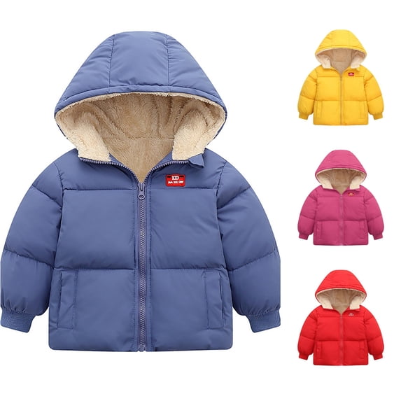 Krdevn Kids Solid Hooded Lined Padded Coat Quilted Winter Jacket Label Patch Outerwear Light Blue,4-5 Years