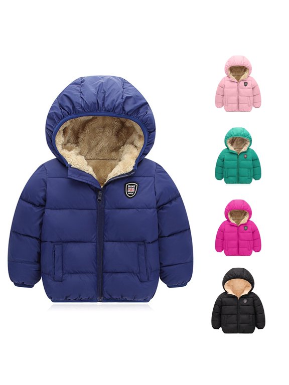 Krdevn Kids Solid Hooded Padded Coat Lined Quilted Winter Jacket Badge Patch Outerwear Dark Blue,18-24 Months