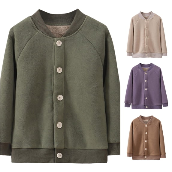 Krdevn Kids Solid Lined Raglan Sleeve Button Baseball Jacket Army Green,6-7 Years