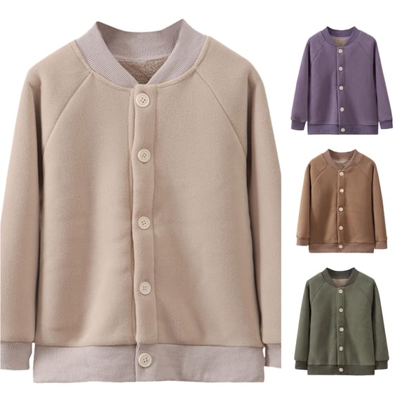 Krdevn Kids Solid Lined Raglan Sleeve Button Baseball Jacket Khaki,8-12 Years