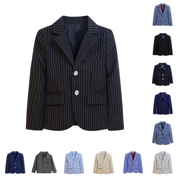 Krdevn Kids Solid Pinstripe Blazer Notched Lapel Two Button formal Suit Jacket Casual Outerwear C,8-9 Years
