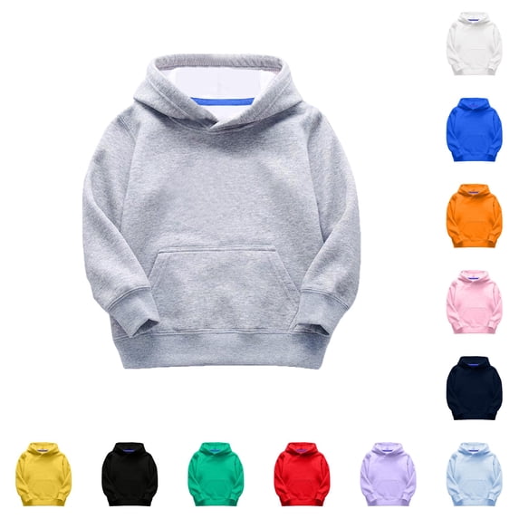 Krdevn Kids Solid Pullover Hoodie Contrast Inner Lining Kangaroo Pocket Thick Soft Long Sleeve Casual Base Sweatshirt,12-18 Months