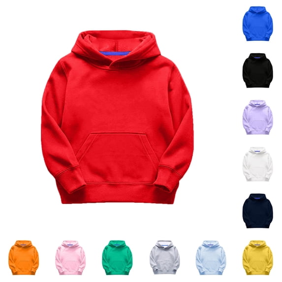 Krdevn Kids Solid Pullover Hoodie Contrast Inner Lining Kangaroo Pocket Thick Soft Long Sleeve Casual Base Sweatshirt,18-24 Months