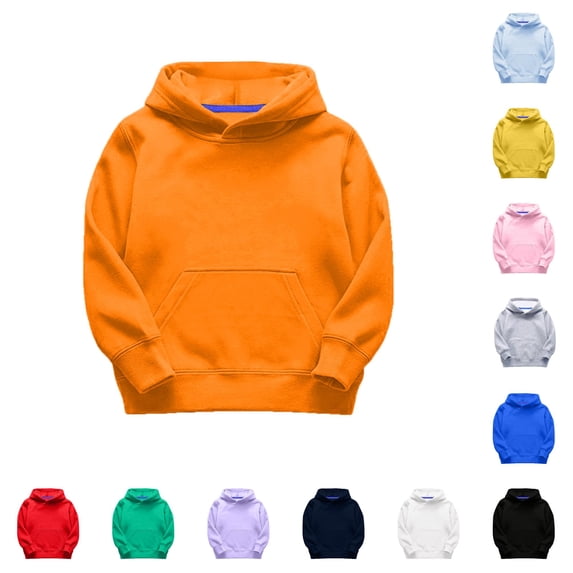 Krdevn Kids Solid Pullover Hoodie Contrast Inner Lining Kangaroo Pocket Thick Soft Long Sleeve Casual Base Sweatshirt,5-6 Years