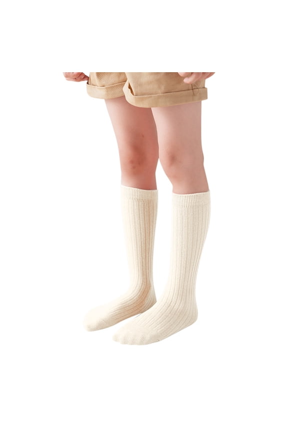 Krdevn Kids Solid Ribbed Cotton Mid Calf Socks Size:1-12 Years