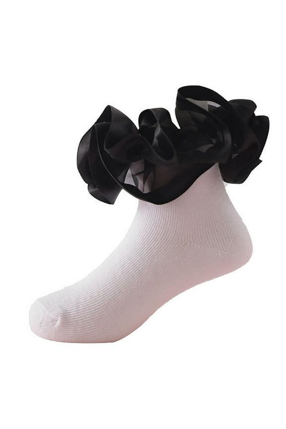 Krdevn Kids Solid Satin Ruffle Rib Cotton Ankle Socks Size:6-8 Years