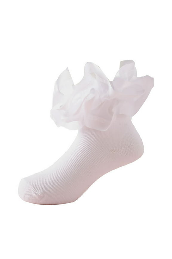Krdevn Kids Solid Satin Ruffle Rib Cotton Ankle Socks Size:6-8 Years