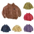 thumbnail image 1 of Krdevn Kids Solid Stand Collar Sherpa Zip Up Jacket Long Sleeve Casual Outer Coat Khaki,5-6 Years, 1 of 6