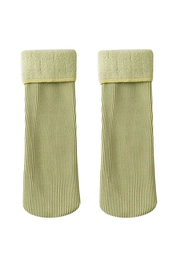 Krdevn Kids Solid Vertical Rib Mid Calf Socks Fold Over Fuzzy Fleece Cuff Warm Thermal Winter Casual School Hosiery for Girls Boys Size:1-10 Years