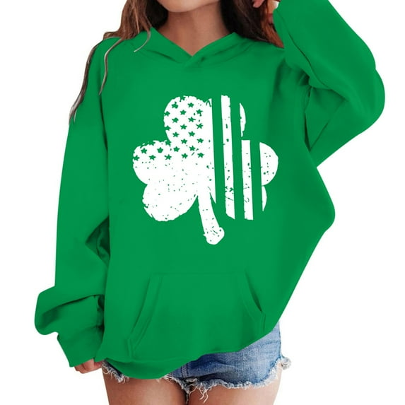 Krdevn Kids St Patricks Day Hooded Sweatshirt, Children's Casual Fashion Long Sleeve Graphic Print Top,3-4 Years