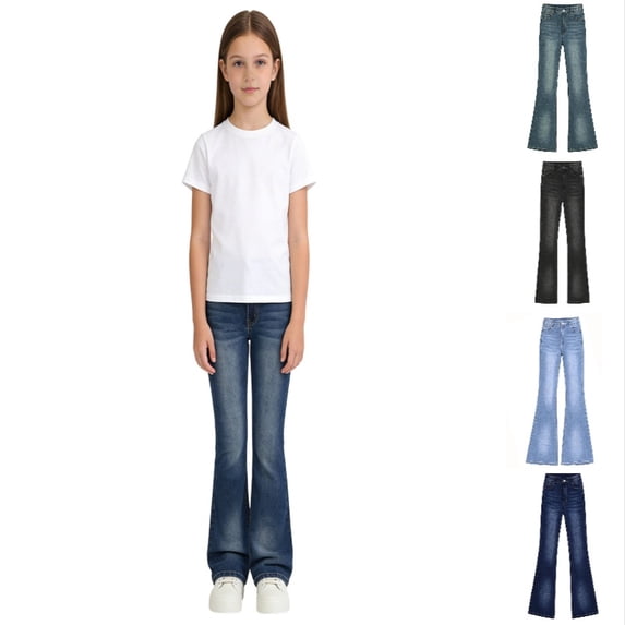 Krdevn Kids' Stretch Flare Denim Pants, Girls Slim Fit Bell Bottom Jeans for Casual Wear,Blue
