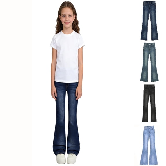 Krdevn Kids' Stretch Flare Denim Pants, Girls Slim Fit Bell Bottom Jeans for Casual Wear,Dark Blue