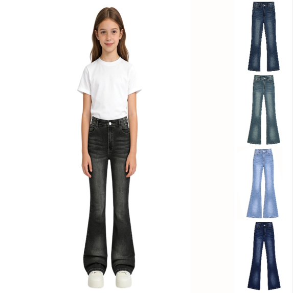 Krdevn Kids' Stretch Flare Denim Pants, Girls Slim Fit Bell Bottom Jeans for Casual Wear,Grey