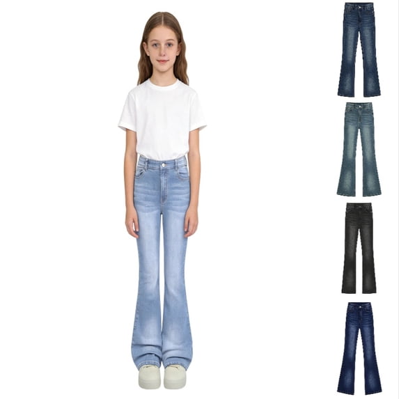 Krdevn Kids' Stretch Flare Denim Pants, Girls Slim Fit Bell Bottom Jeans for Casual Wear,Light Blue