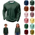 thumbnail image 1 of Krdevn Kids Striped Crew Neck Long Sleeve T-Shirt, Casual Soft Basic Layering Top for Boys and Girls,Dark Green, 1 of 6